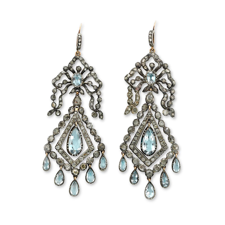 A Pair of Georgian Aquamarine and Diamond Ear Pendants, circa 1800