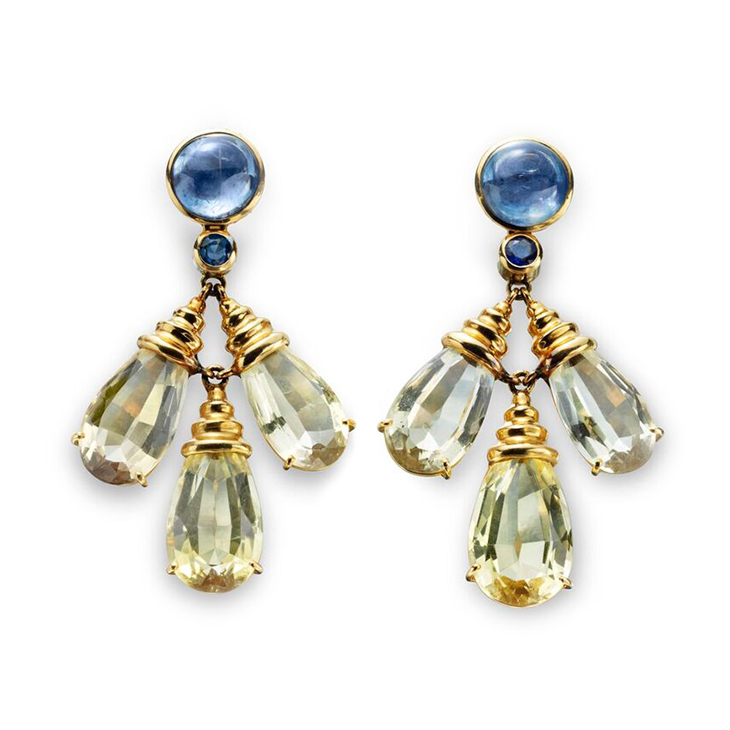 A Pair of Citrine and Sapphire Ear Pendants, by Boivin, circa 1936