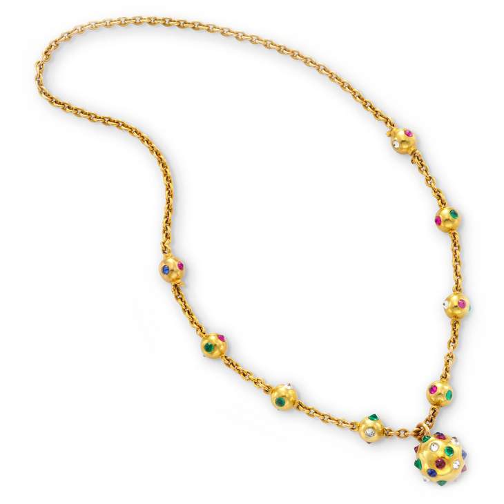A Retro Multi-gem and Diamond Pendant Necklace, circa 1940