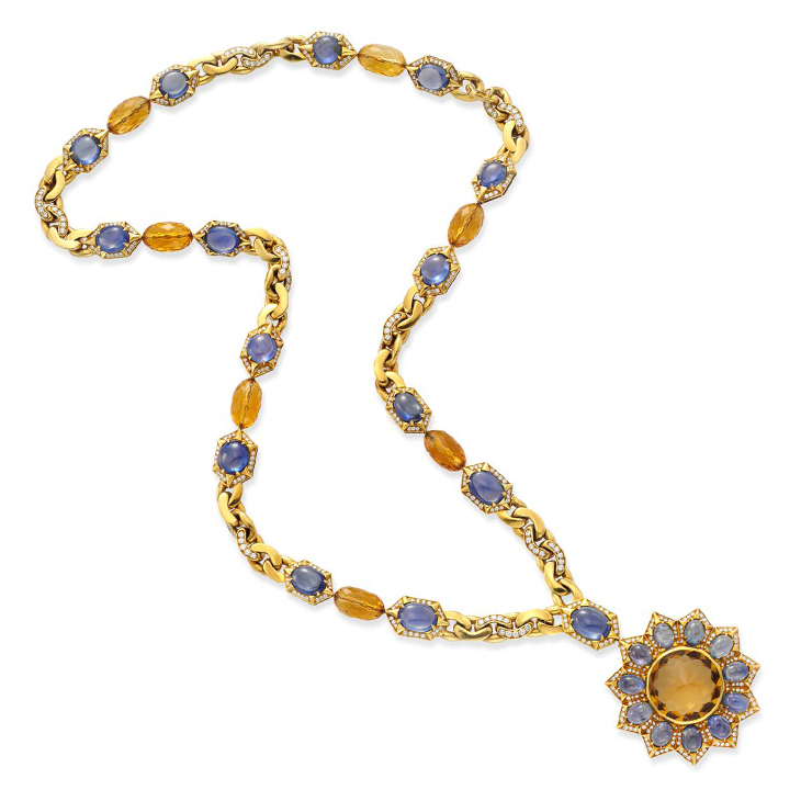 A Multi-gem and Diamond Pendant Sautoir Necklace, by Bulgari, circa 1970
