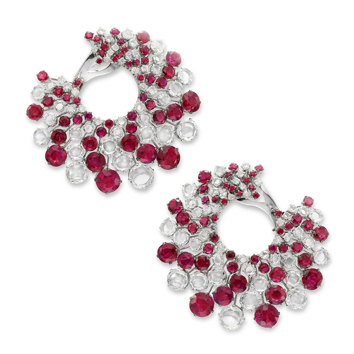 A Pair of Ruby and Diamond Ear Clips, by Bhagat