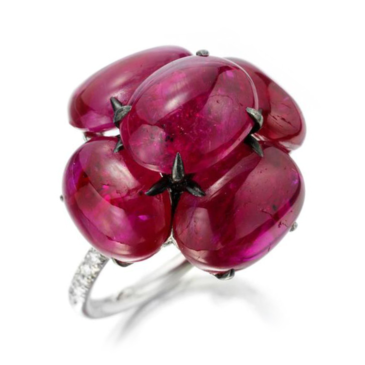 A Cabochon Ruby and Diamond Cluster Ring, by Bhagat