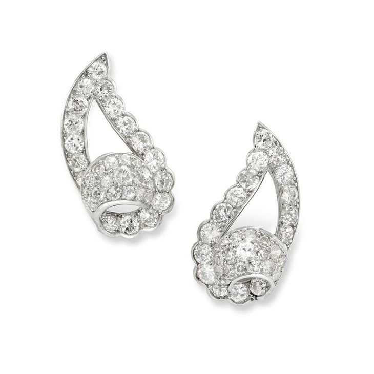 A Pair of Art Deco Diamond Ear Clips, by Cartier, circa 1930
