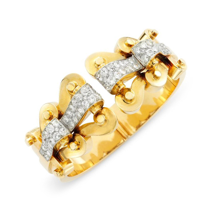A Retro Gold and Diamond Cuff Bracelet, by Van Cleef & Arpels, circa 1940