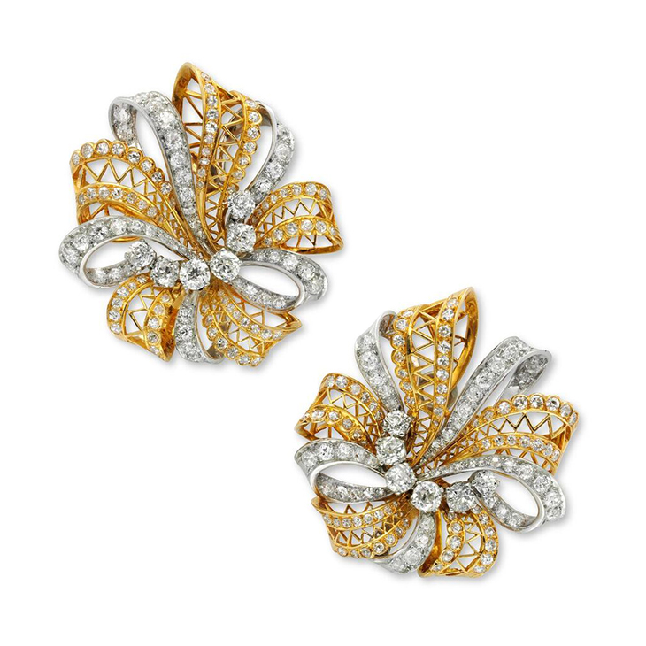 A Pair of Retro Gold and Diamond Ear Clips, by Van Cleef & Arpels, circa 1940