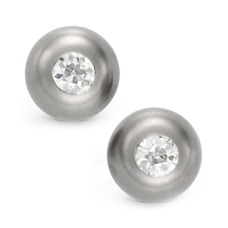 A Pair of Diamond Ear Studs, set in brushed white gold, by Hemmerle