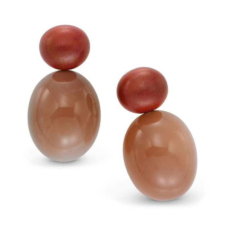 A Par of Moonstone and Patinated Copper Ear Clips, by Hemmerle