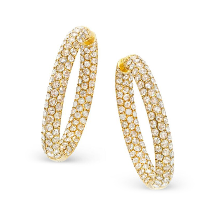 A Pair of Rose-cut Diamond and Gold Hoop Earrings