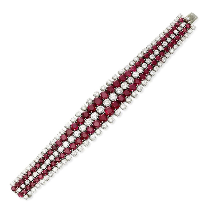 A Burmese Ruby and Diamond Strap Bracelet
