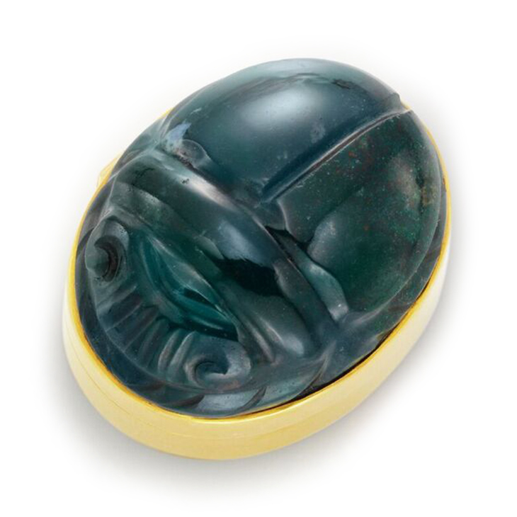 Carved Bloodstone Scarab and Gold Pillbox, by Cartier, circa 1930