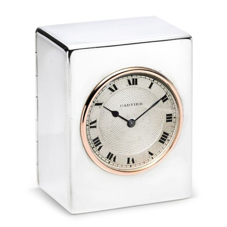 A Sterling Silver and Gold Clock, by Cartier, circa 1930