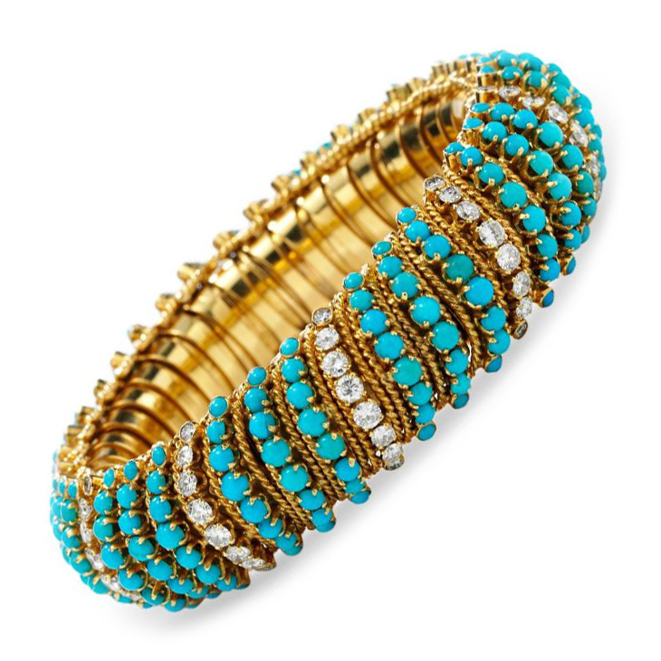A Turquoise and Diamond Bracelet, by Van Cleef & Arpels, circa 1960