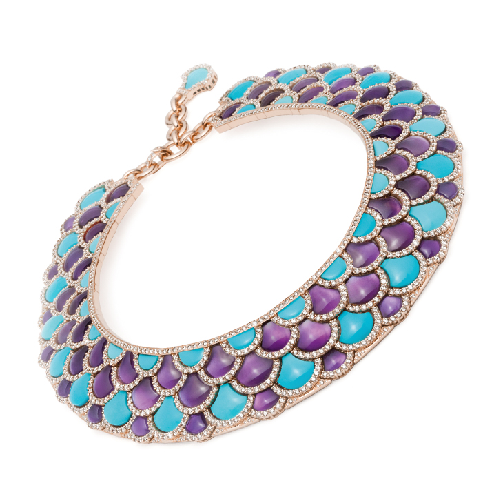 A Turquoise, Amethyst and Diamond 'Irene' Collar Necklace, by Bodino