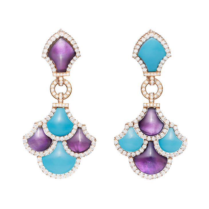 A Pair Turquoise, Amethyst and Diamond 'Irene' Earrings, by Bodino