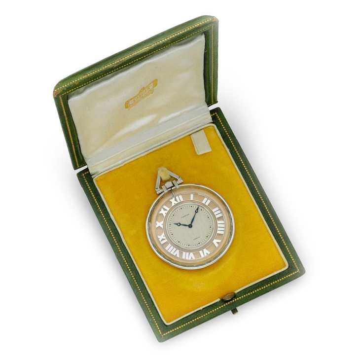 An Art Deco Rock Crystal and Platinum Pocket Watch, by Cartier, circa 1925