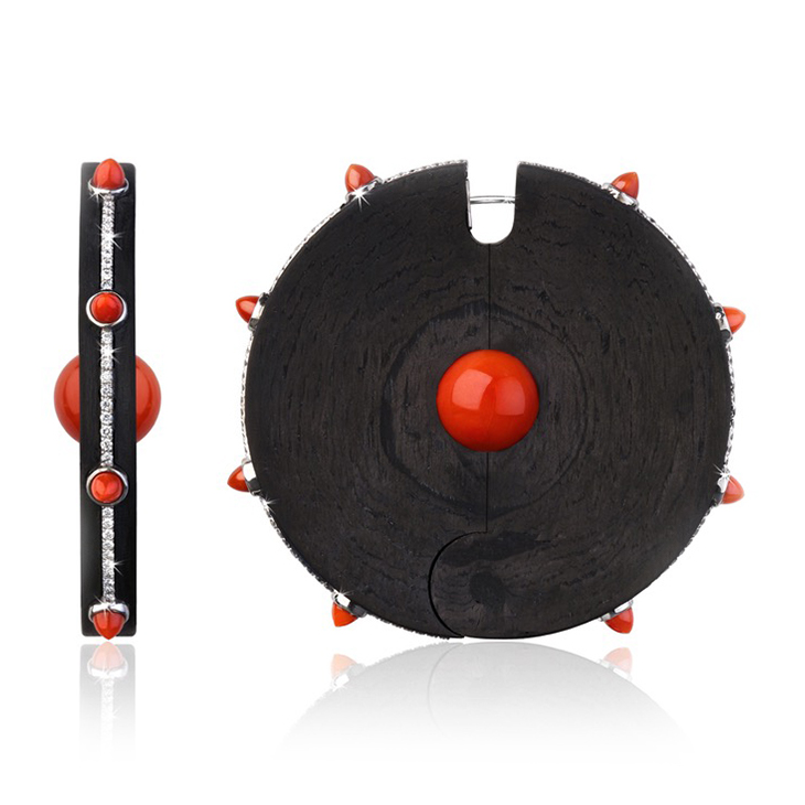 A Pair Carbon Fiber, Coral and and Diamond Ear Disks, by Fabio Salini
