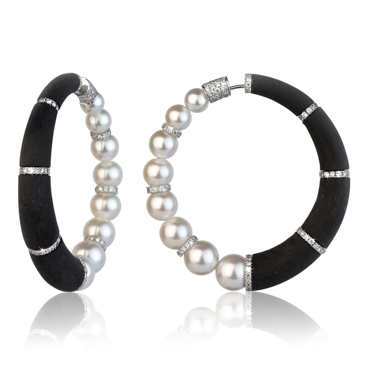 A Pair of Pearl, Diamond and Carbon Fiber ‘Cerchi’ Hoop Earrings, by Fabio Salini