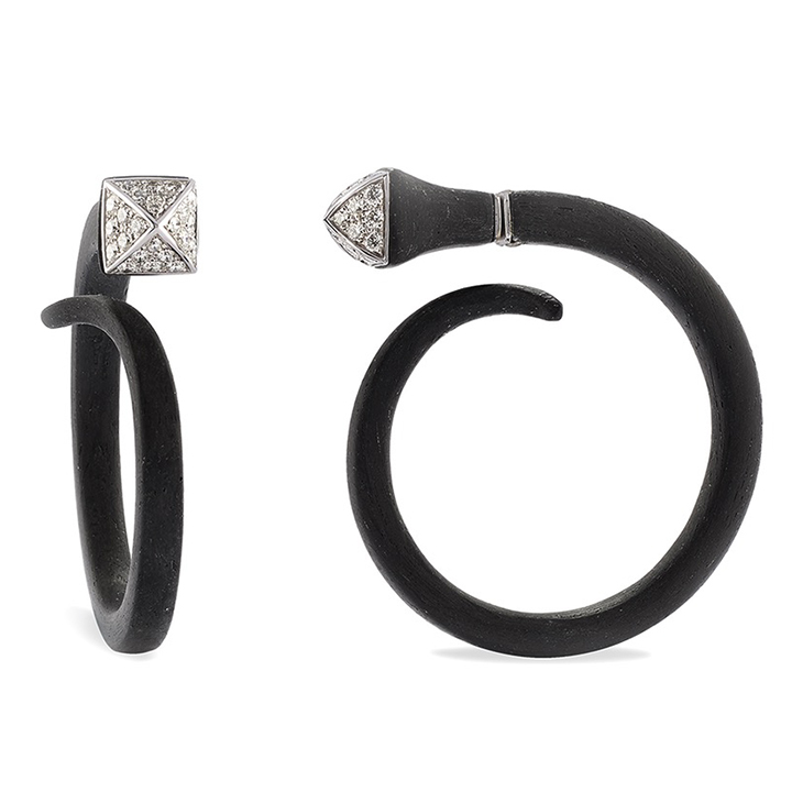 A Pair of Carbon Fiber and Pavé Diamond ‘Chiodo’ Earrings, mounted in white gold, by Fabio Salini