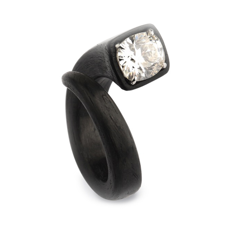 A Cushion-cut Diamond and Carbon Fiber ‘Chiodo’ Ring, by Fabio Salini