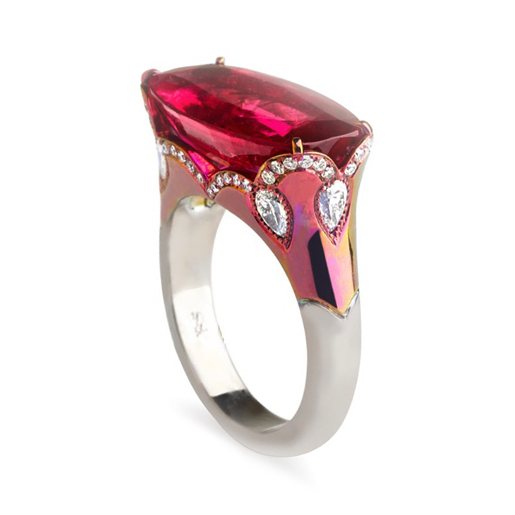 A Rubellite and Diamond Ring, Mounted in Titanium, by Fabio Salini