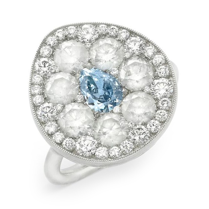 A Colored Diamond and Agate Ring