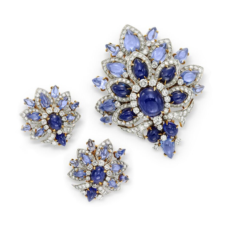 A Cabochon Sapphire and Diamond Demi-Parure