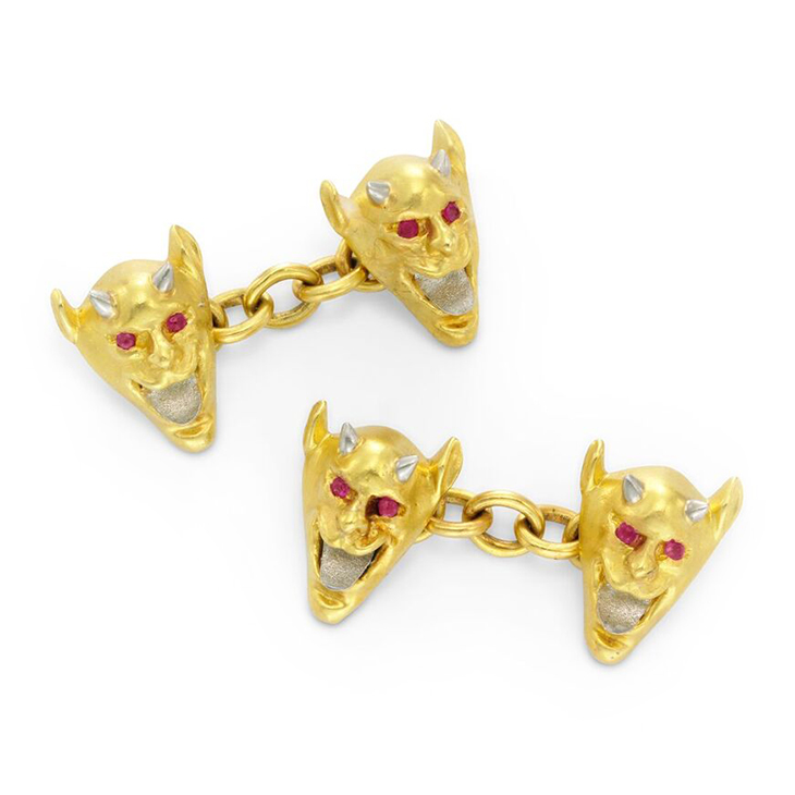 A Pair of Early 20th Century Gold and Ruby 'Devil' Cufflinks