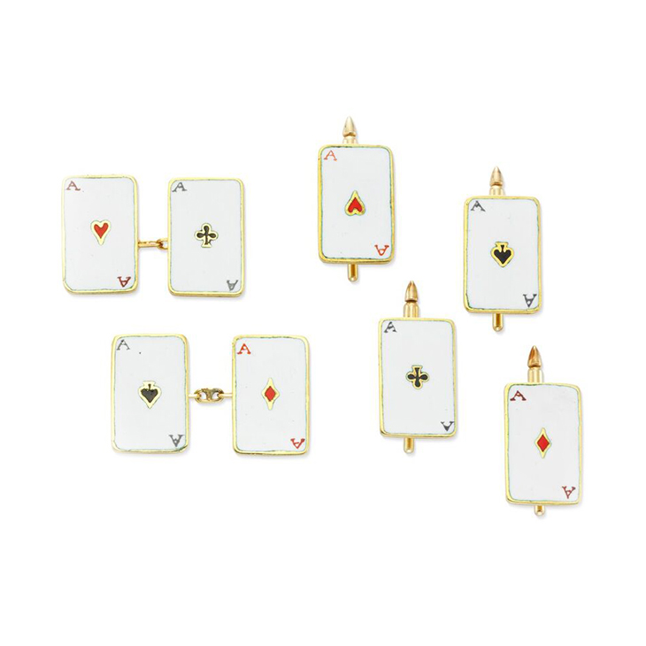 An Early 20th Century Enamel and Gold 'Deck of Cards' Dress Set
