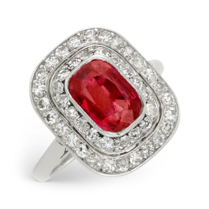 An Art Deco Burmese Ruby and Diamond Plaque Ring, circa 1920