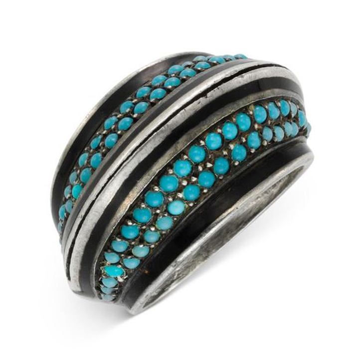 A Turquoise, Black Enamel and Silver Ring, by Boivin, circa 1920