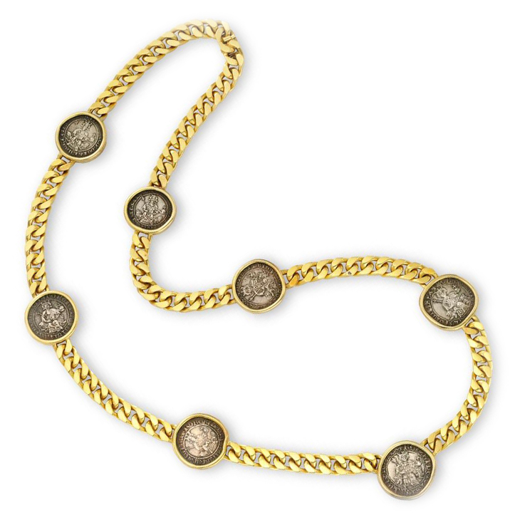 An Ancient Coin and Gold Sautoir Necklace, by Bulgari, circa 1985