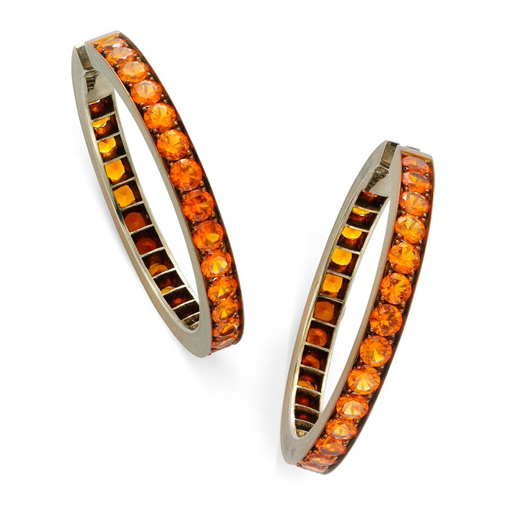 A Pair of Orange Sapphire and Copper Hoop Earrings, by Hemmerle