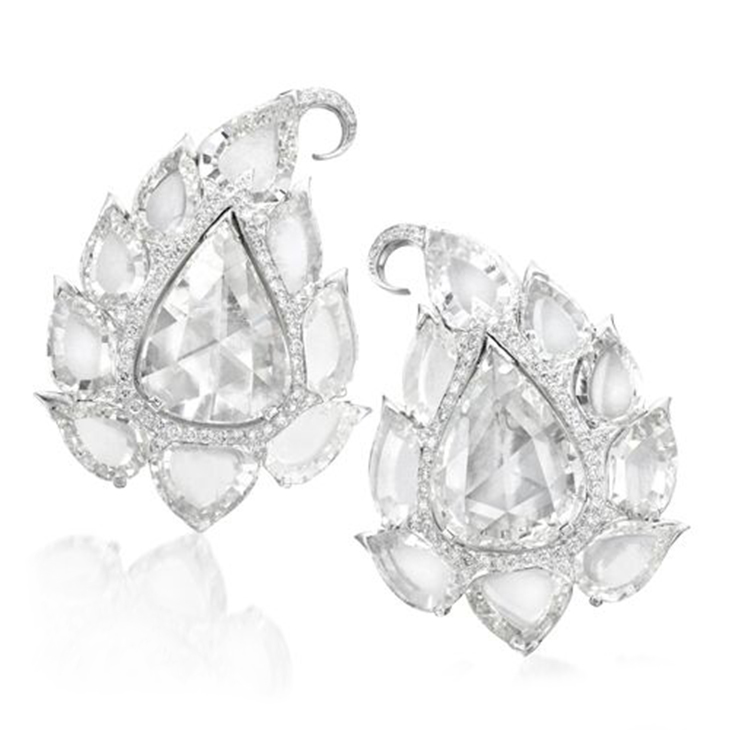 A Pair of Rose and Flat-cut Diamond Tulip Ear Clips, by Bhagat