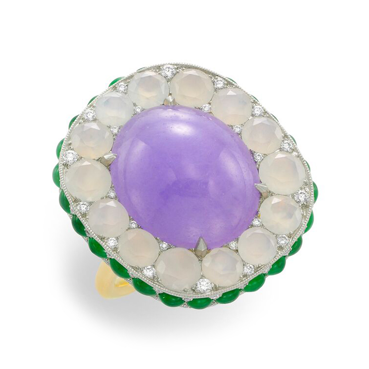A Lavender Jade, Green Jade and Agate Ring, by SABBA