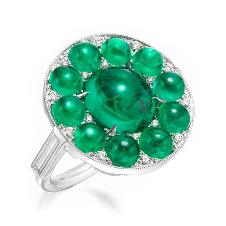 A Colombian Cabochon Emerald and Diamond Ring, by SABBA