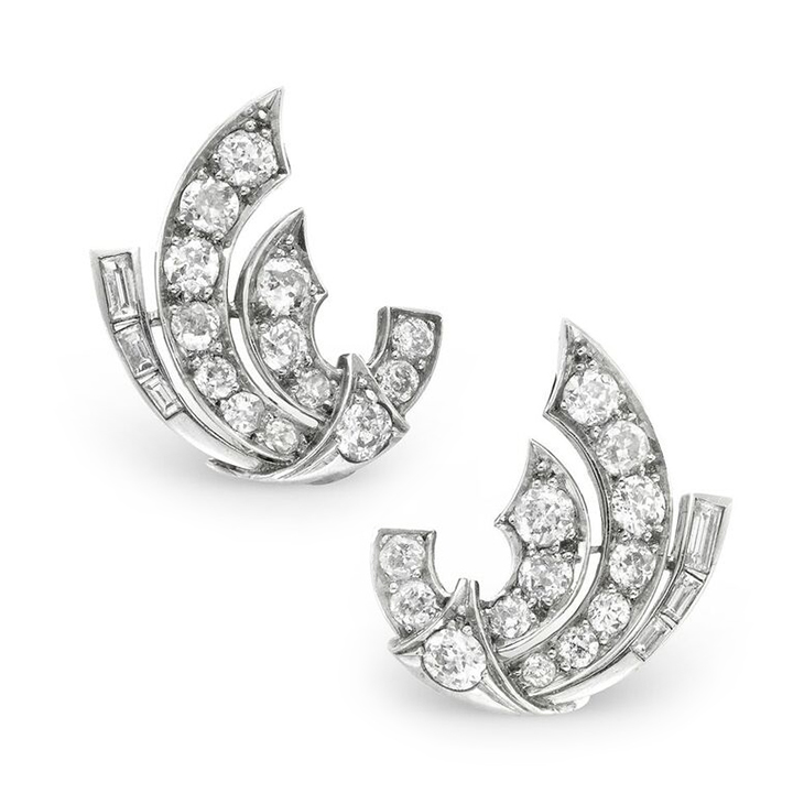 A Pair of Early 20th Century Diamond Ear Clips, circa 1940