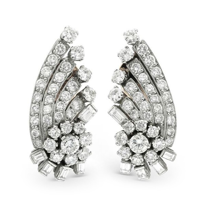 A Pair of Diamond Ear Clips, circa 1960