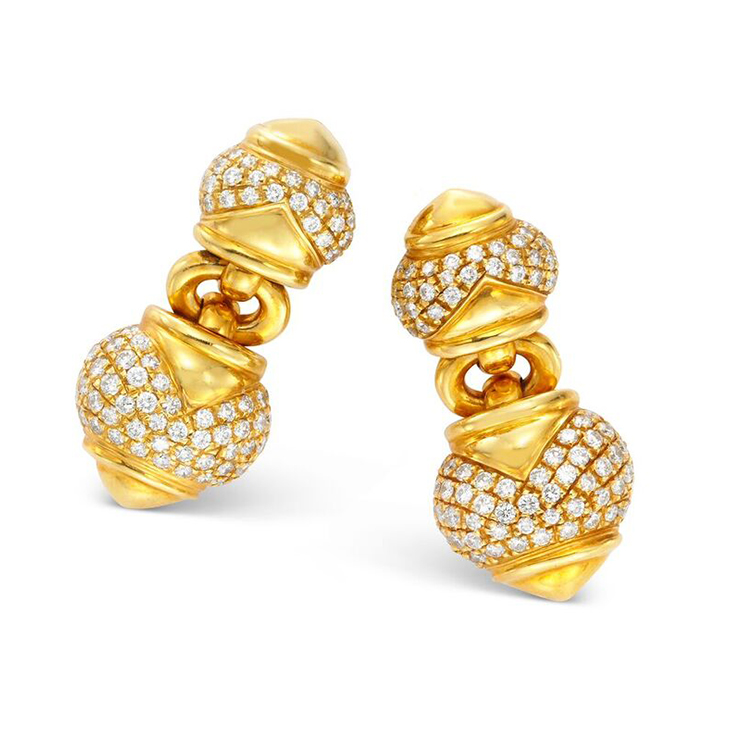 A Pair of Gold and Diamond Ear Clips, by Bulgari, circa 1985