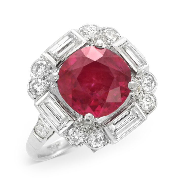 An Art Deco Burmese Ruby and Diamond Ring