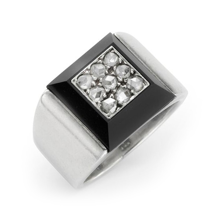 A Rose-cut Diamond and Onyx Ring, by Suzanne Belperron, circa 1935