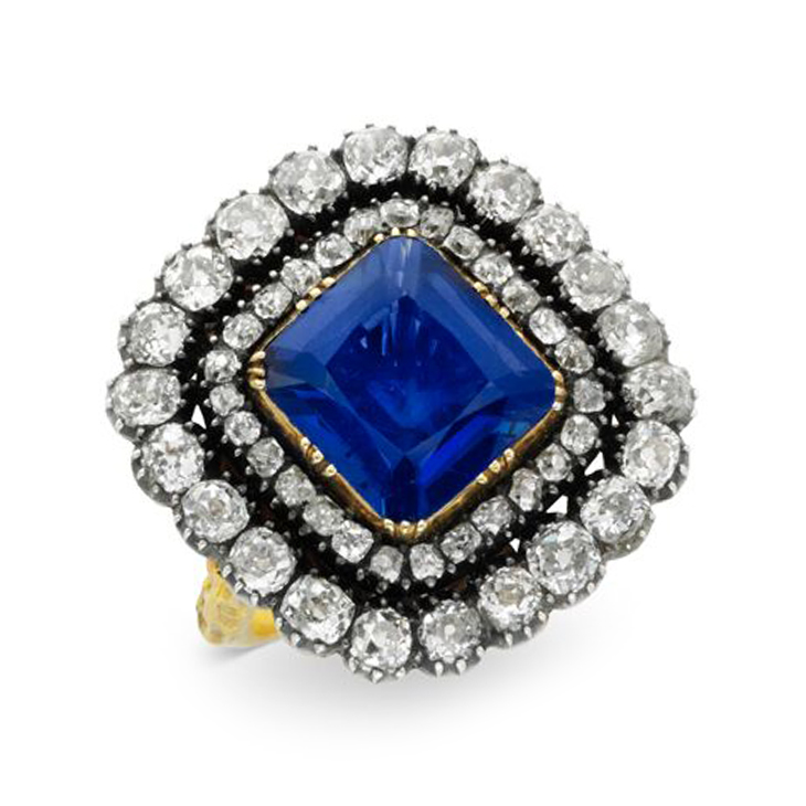 A Late 19th Century Square-cut Sapphire and Diamond Ring