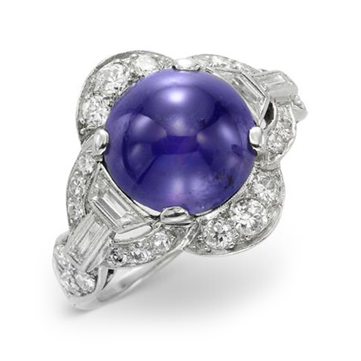 An Art Deco Color-change Purple Sapphire and Diamond Ring, circa 1925