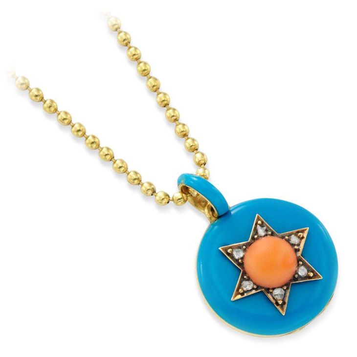A Late 19th Century Coral Diamond and Enamel Locket Pendant