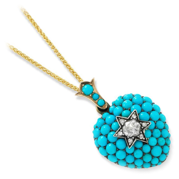 A Late 19th Century Diamond and Turquoise Heart Locket Pendant