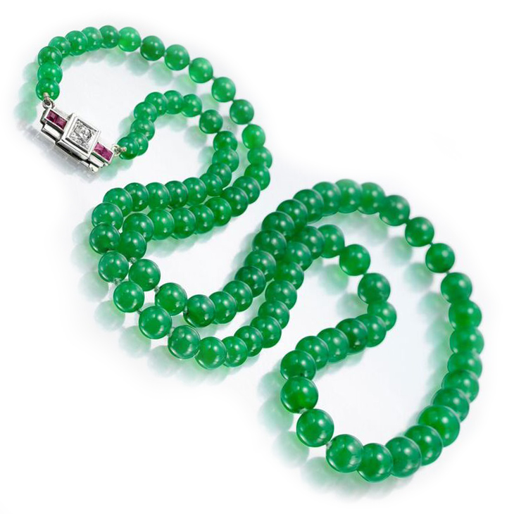 A Natural Burmese Jade Bead Single Strand Necklace