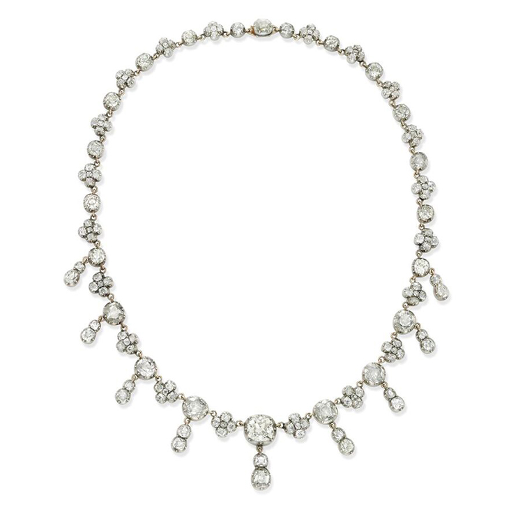 A Late 19th Century Diamond Riviere Pendant Necklace