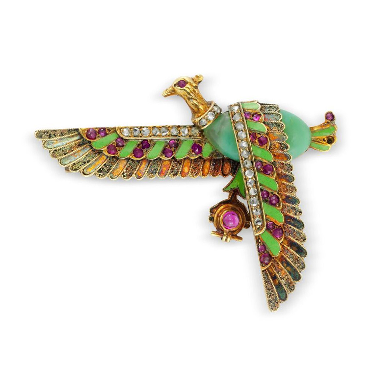An Egyptian Revival Multi-gem and Diamond Brooch, late 19th Century