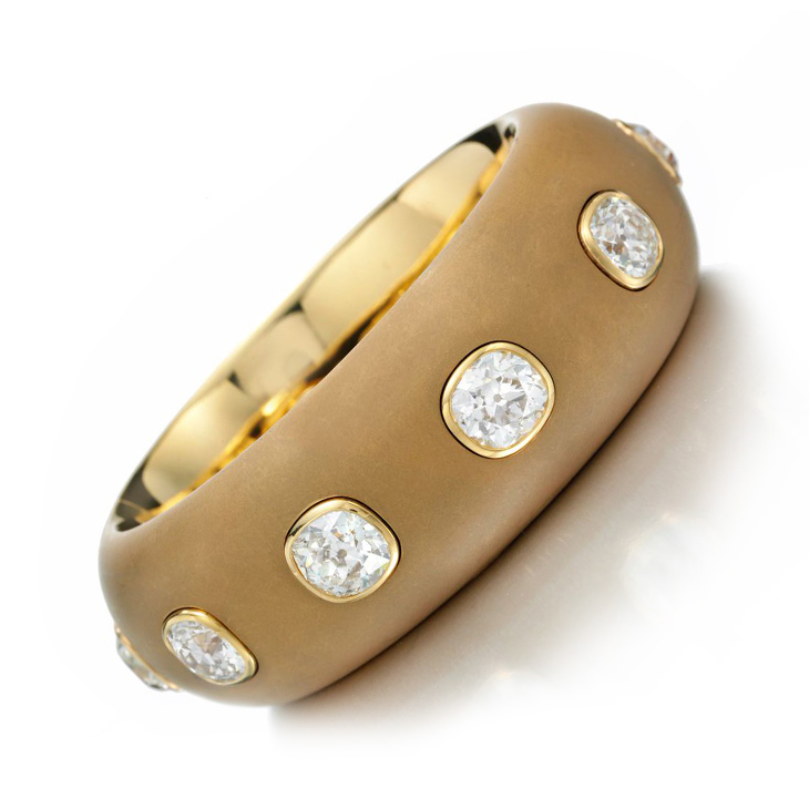 A Cushion-cut Diamond and Patinated Gold Bangle Bracelet, by Hemmerle