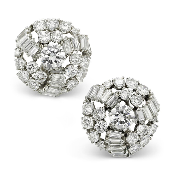 A Pair of Diamond Cluster Ear Clips, by Boucheron, circa 1955
