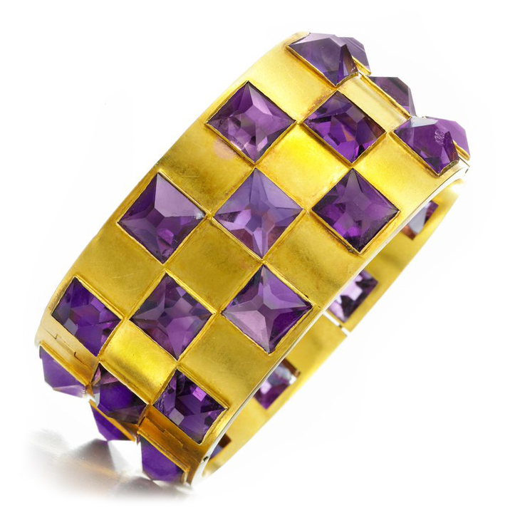 A late 19th Century Pyramidal Amethyst and Gold Bangle Bracelet